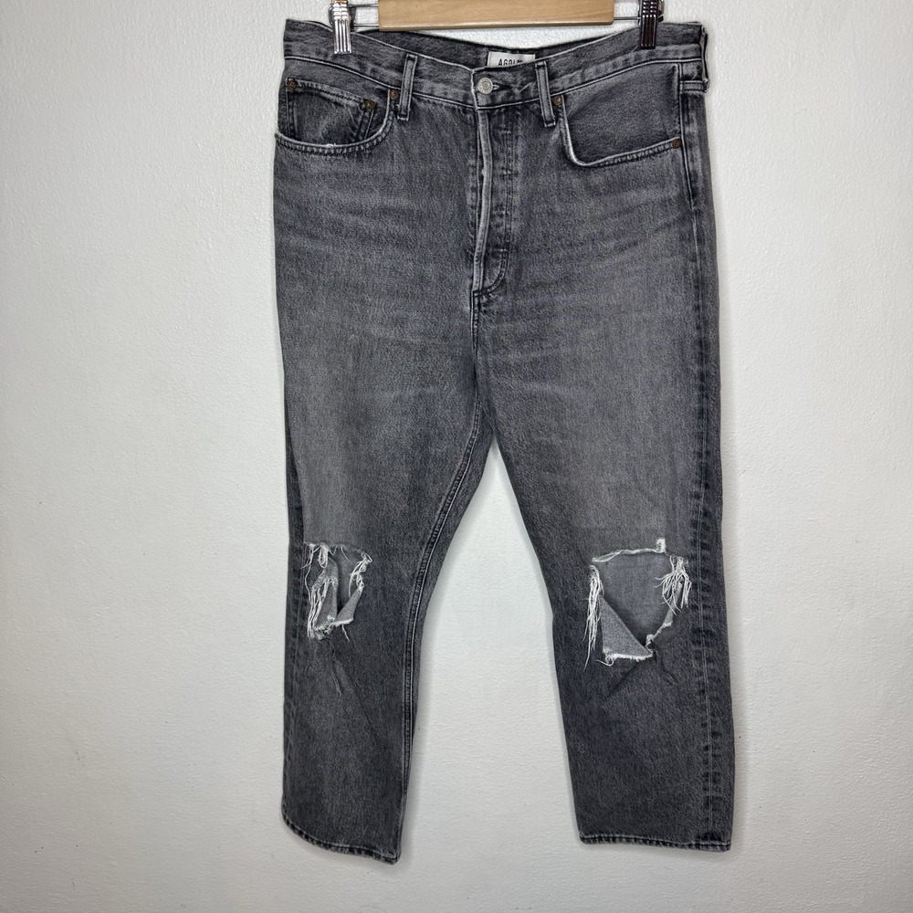 Agolde 90s Mid Rise Loose Jeans In Outline Gray Distressed Women's 29 Button Fly